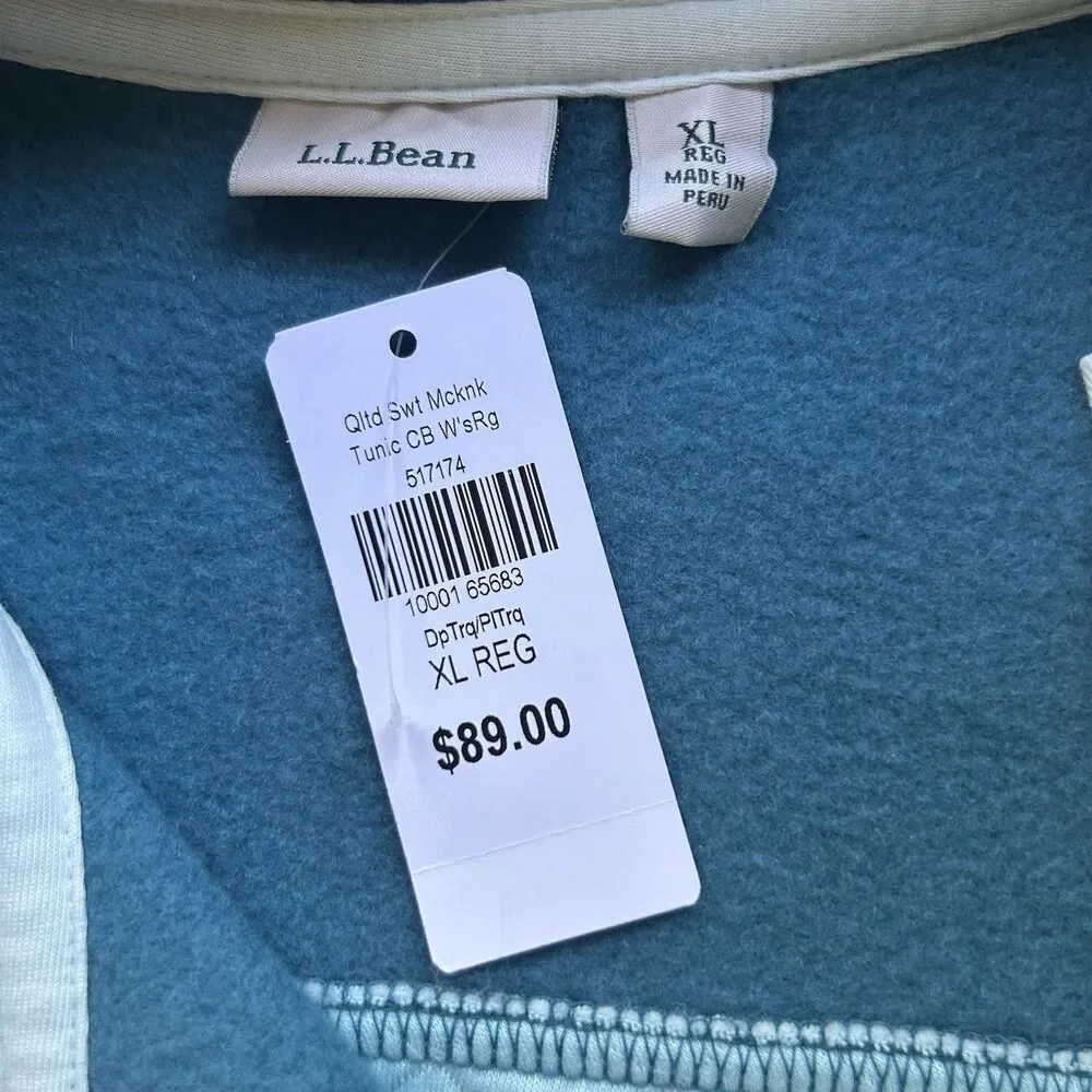 NWT L. L. Bean 1/4 Snap Sweatshirt XL Tunic Quilted Green Colorblock 517174 - Picture 5 of 9